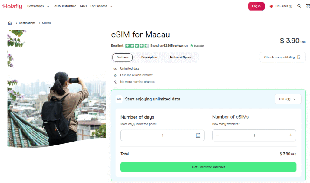 best esim provider for macau: holafly homepage