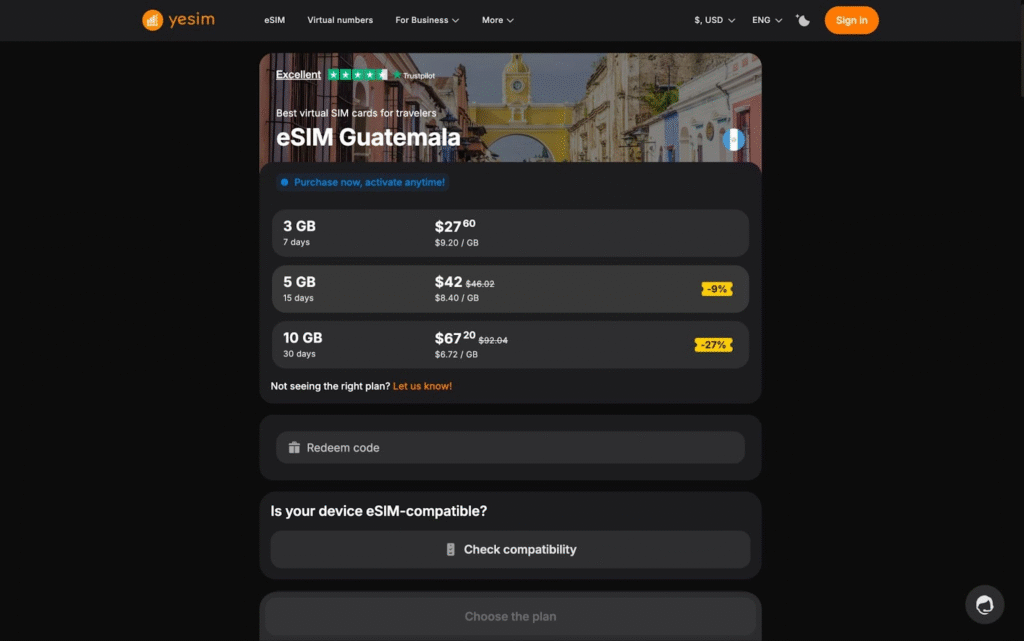 guatemala esim: yesim provider