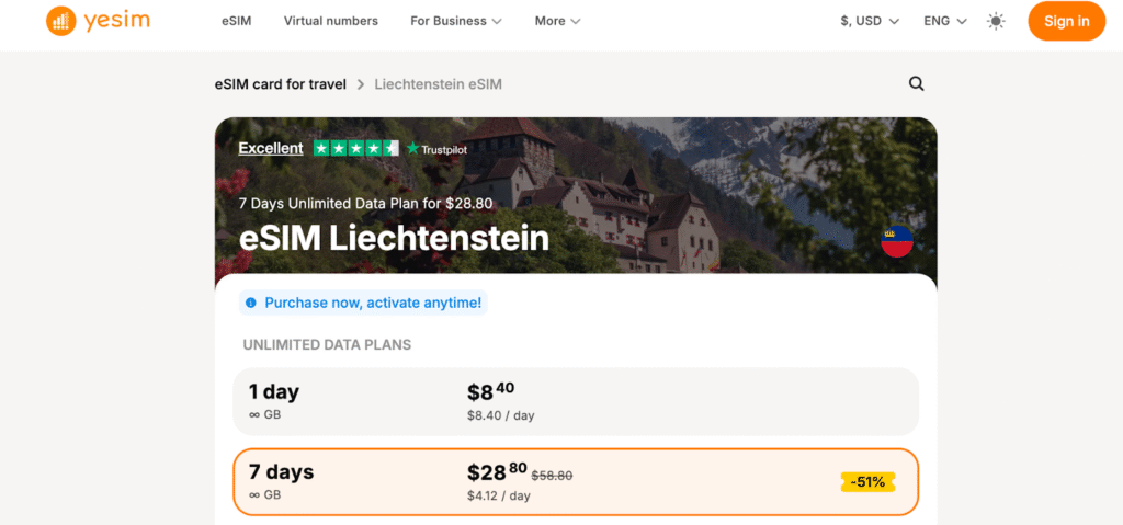 Liechtenstein esim provider: yesim