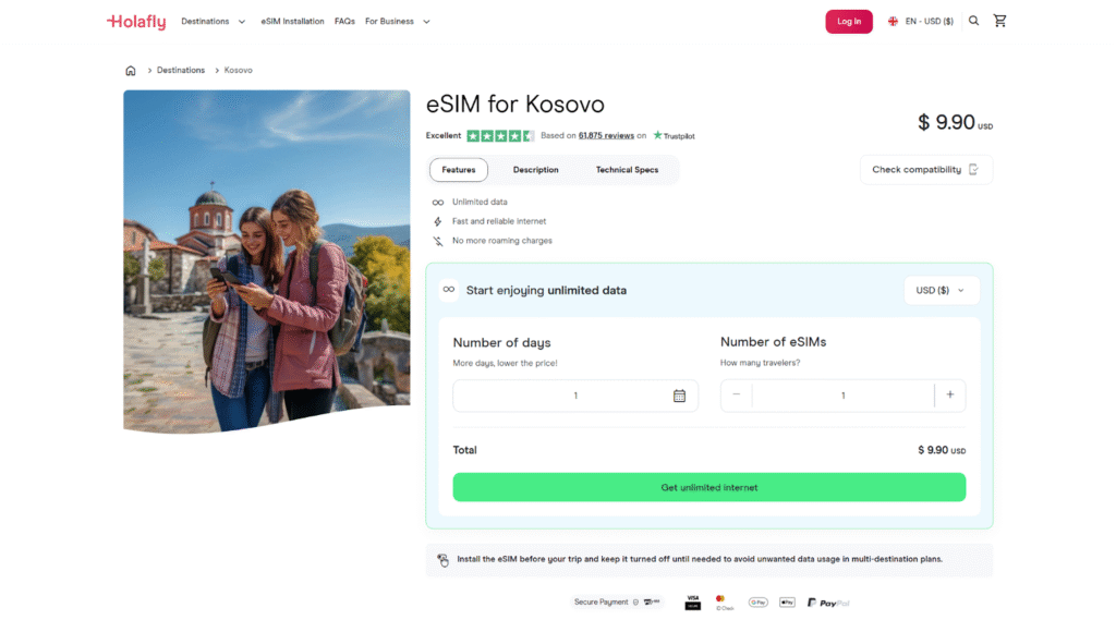 best esim for kosovo: holafly