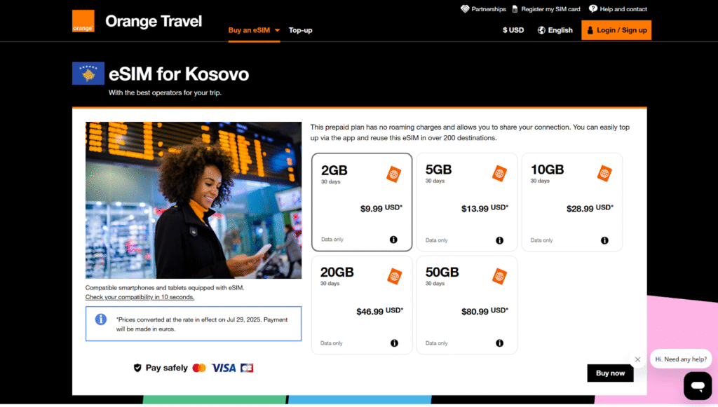 best esim for kosovo: orange travel