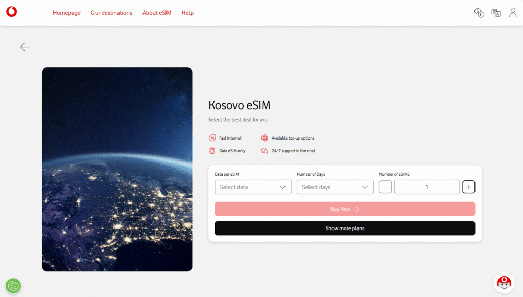 best esim for kosovo: vodafone travel