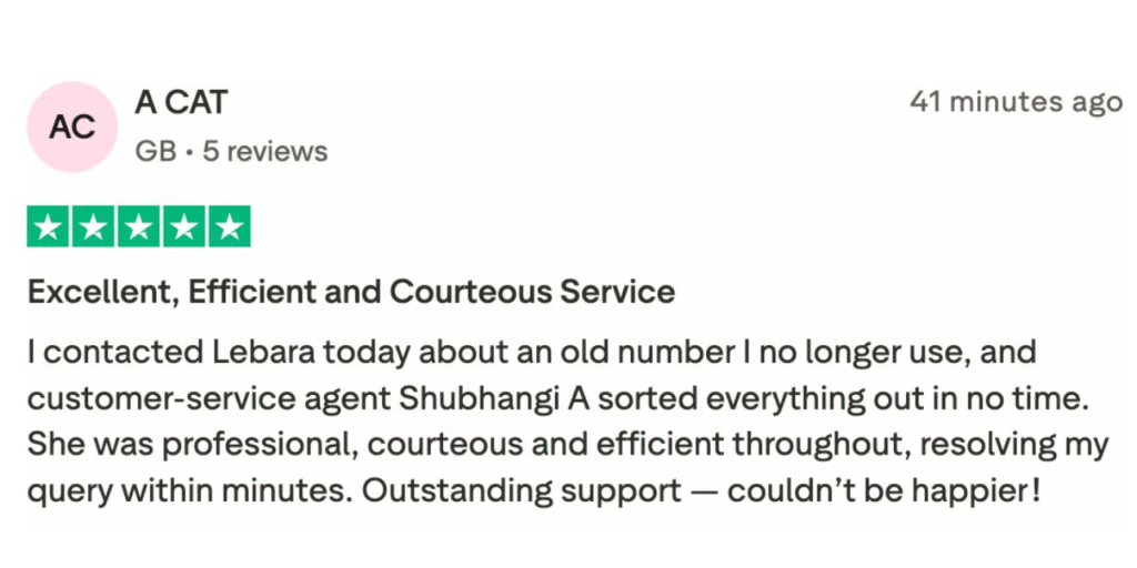 lebara esim positive trustpilot review