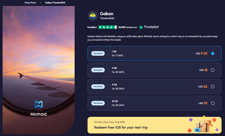 gabon esim provider: nomad