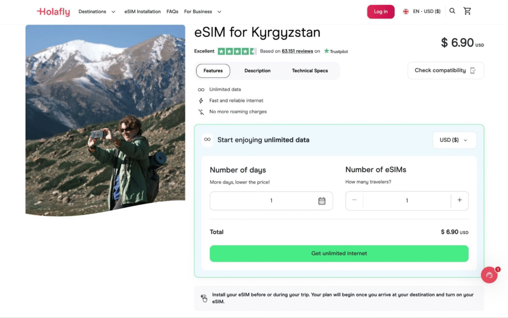 bestim esim for Kyrgyzstan: holafly