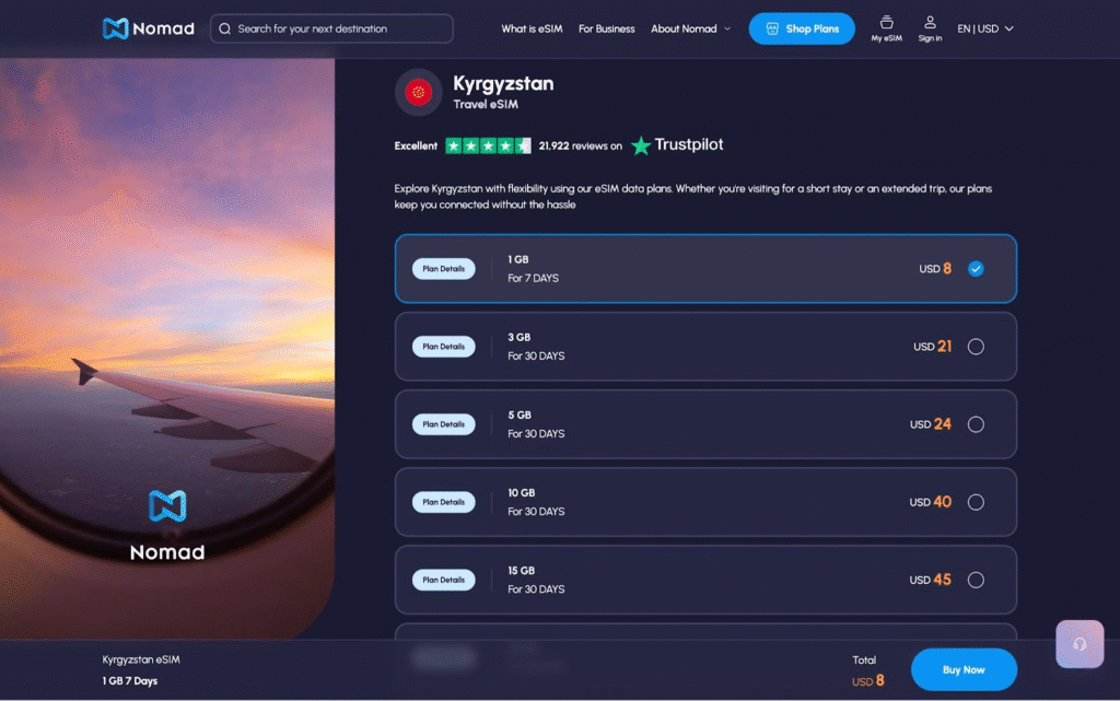 esim Kyrgyzstan provider: nomad homepage