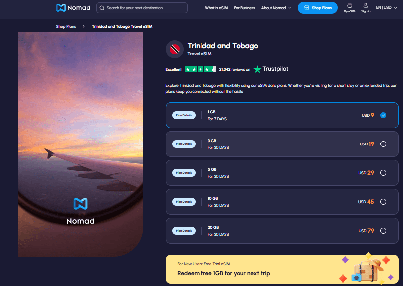 nomad homepage, esim for trinidad and tobago