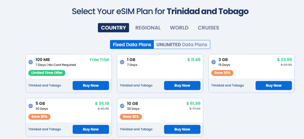 gigsky homepage, trinidad and tobago esim provider