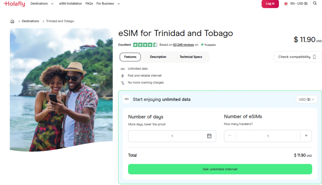 holafly homepage: best esim for trinidad and tobago