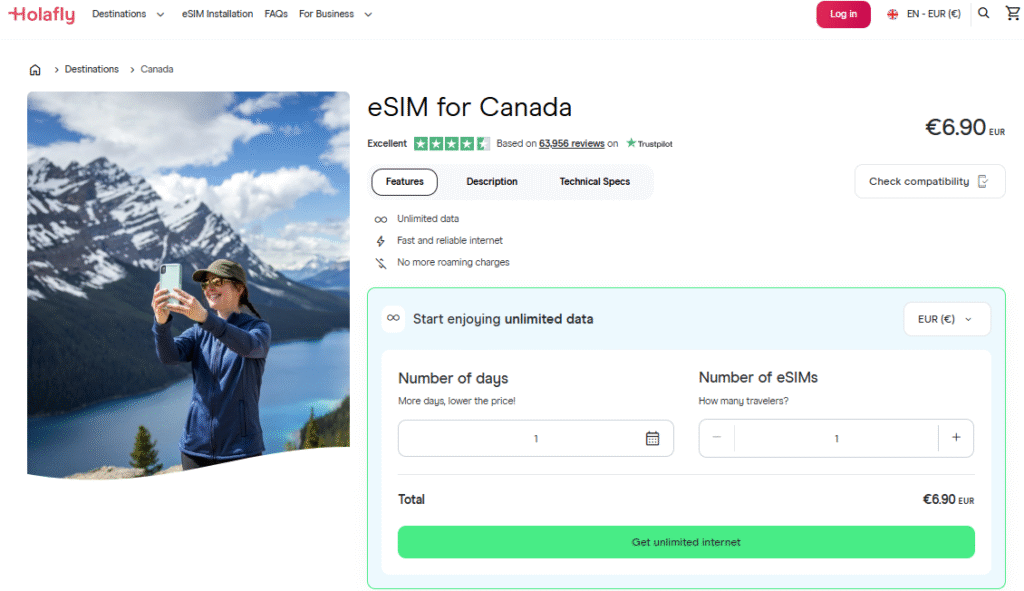 holafly esim homepage, alternative to sim card canada
