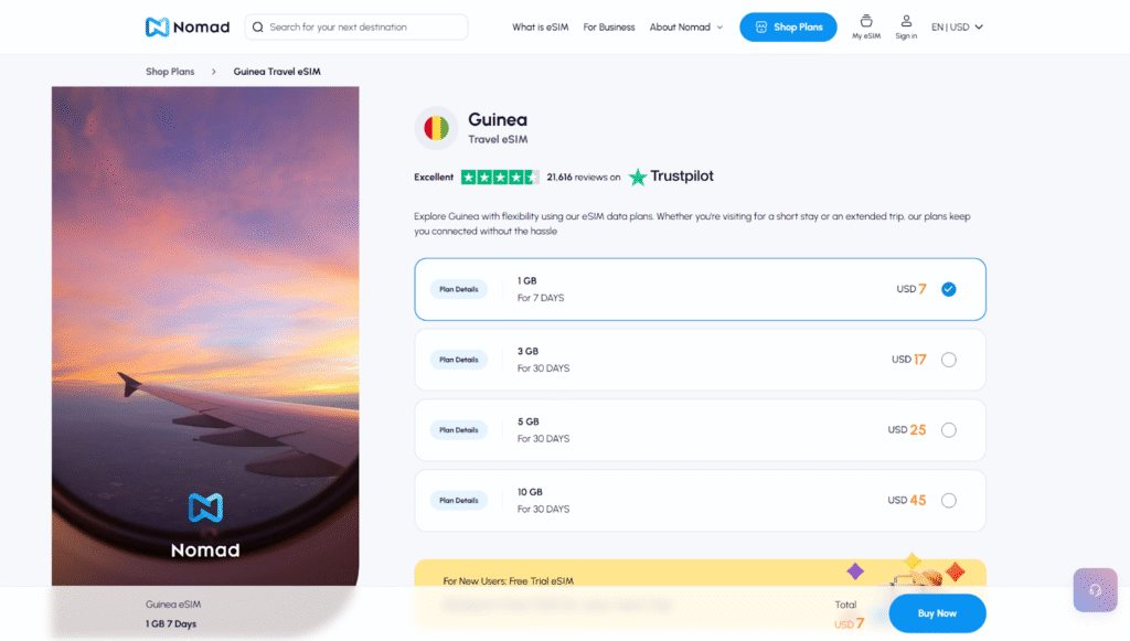 nomad homepage, esim provider for guinea