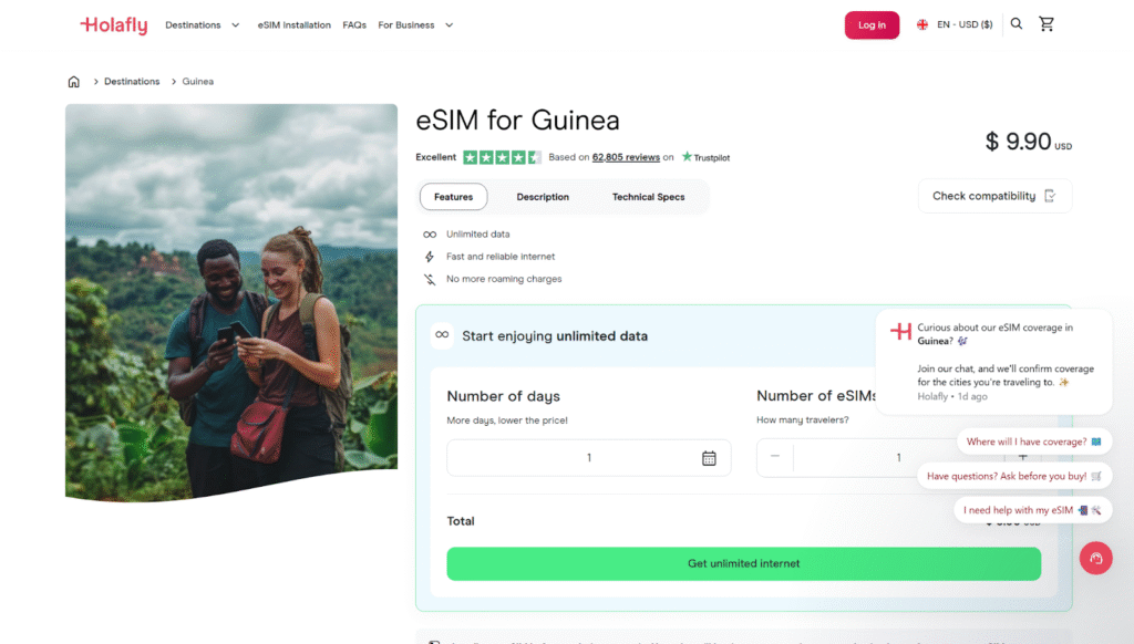 best guniea esim: holafly homepage