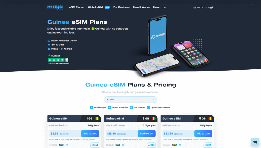 best esim for guinea, maya homepage