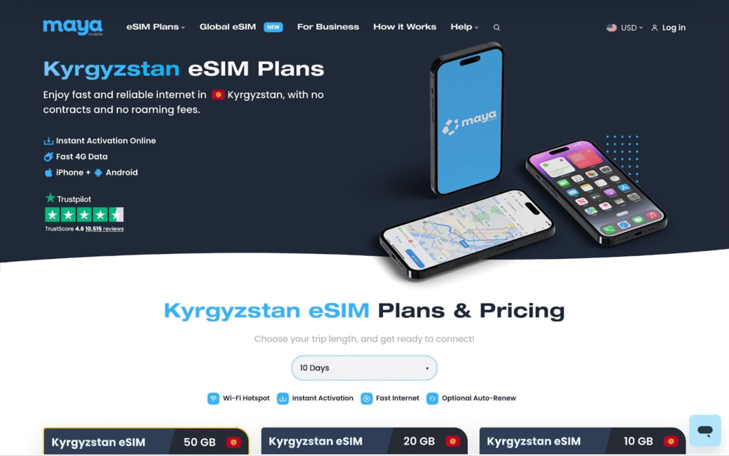 Kyrgyzstan esim provider: maya homepage