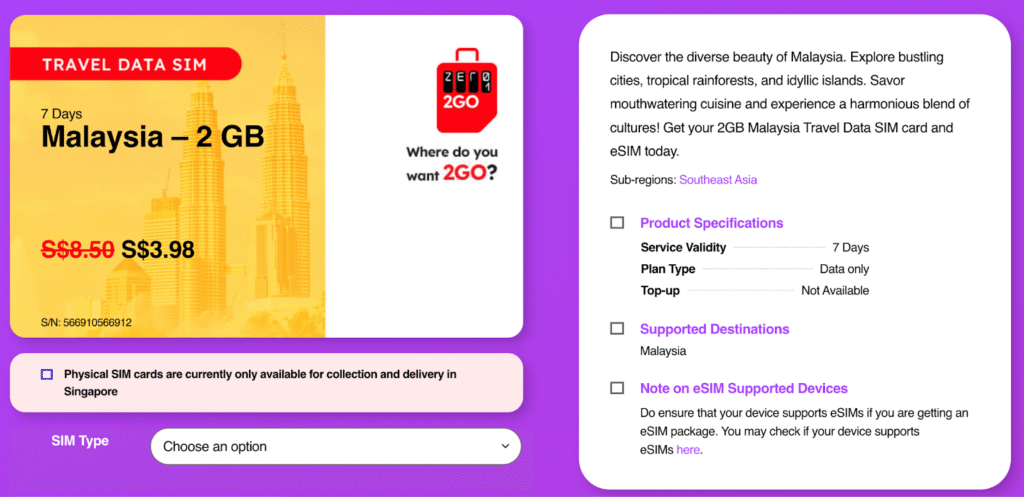 Malaysia sim card provider homepage: zero 1