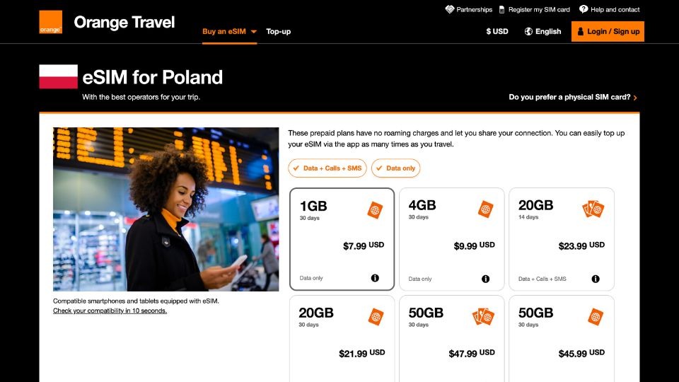 orange homepage, esim for poland