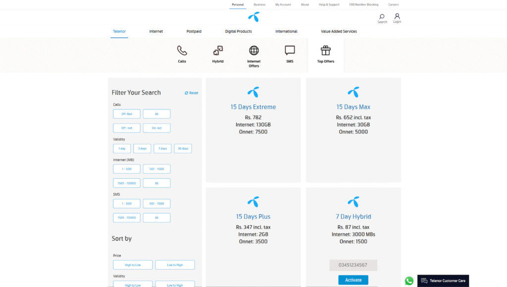 telenor pakistan sim card homepage