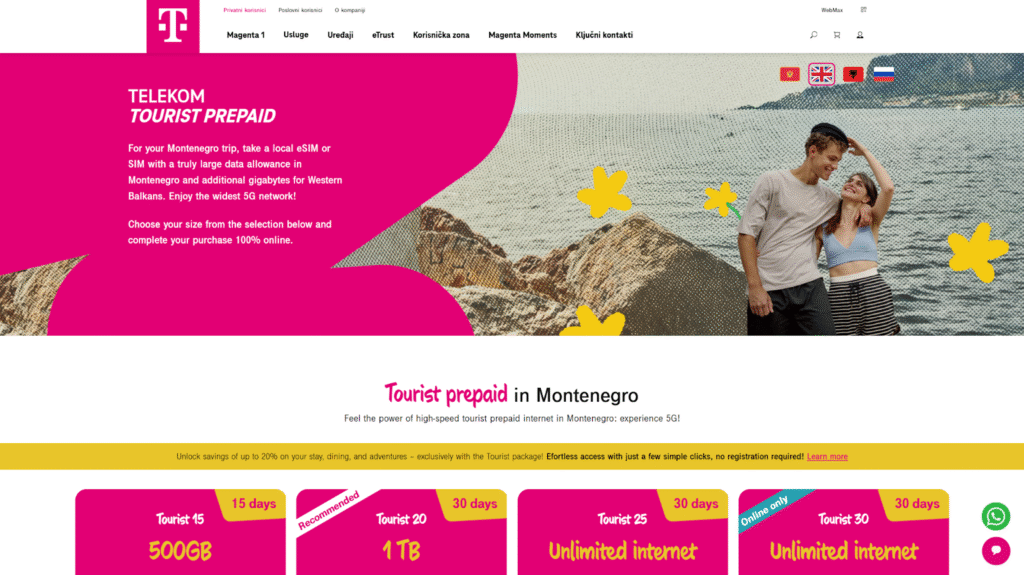 cronogorski telekom homepage, sim card for montenegro